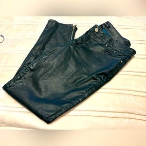 Forest Green Faux Leather Straight Keg Pants